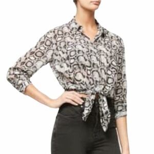 Good American snake print button up top blouse shirt cream and black size Small